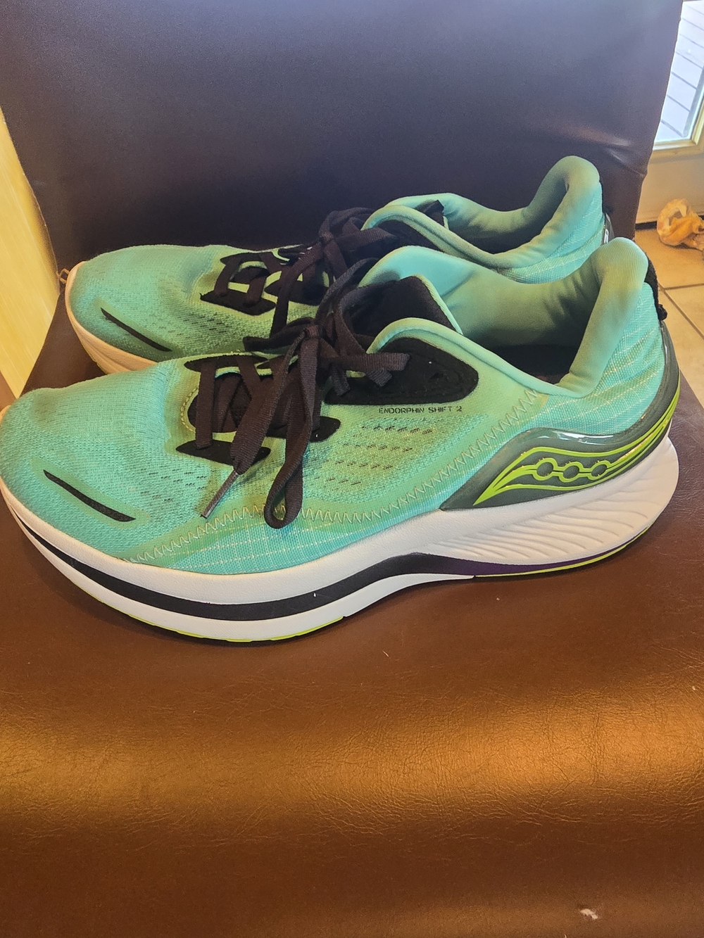 Saucony Women Teal Running Shoes with Black and Lime Details